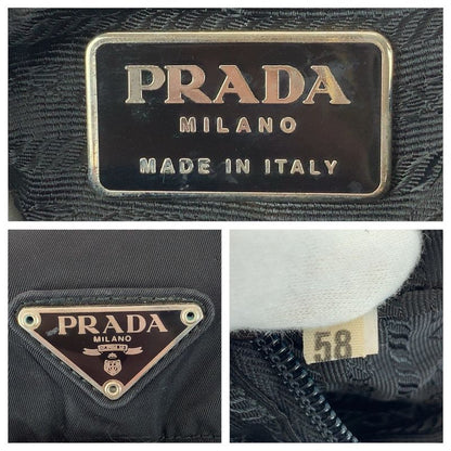Prada Tessuto Triangle Logo Plate Black Silver Hardware Nylon Leather Backpack