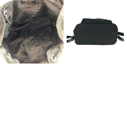 Prada Tessuto Triangle Logo Plate Black Silver Hardware Nylon Leather Backpack