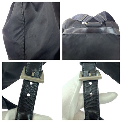 Prada Tessuto Triangle Logo Plate Black Silver Hardware Nylon Leather Backpack