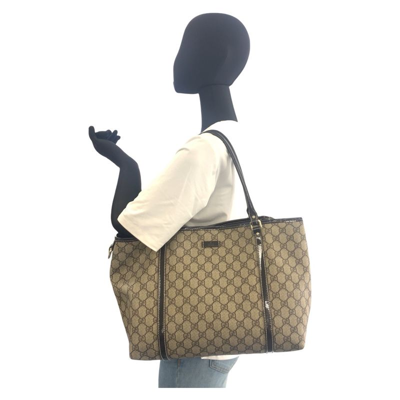 Gucci Beige Brown Gold Hardware GG Supreme Canvas 197953 Tote Bag Shoulder Bag