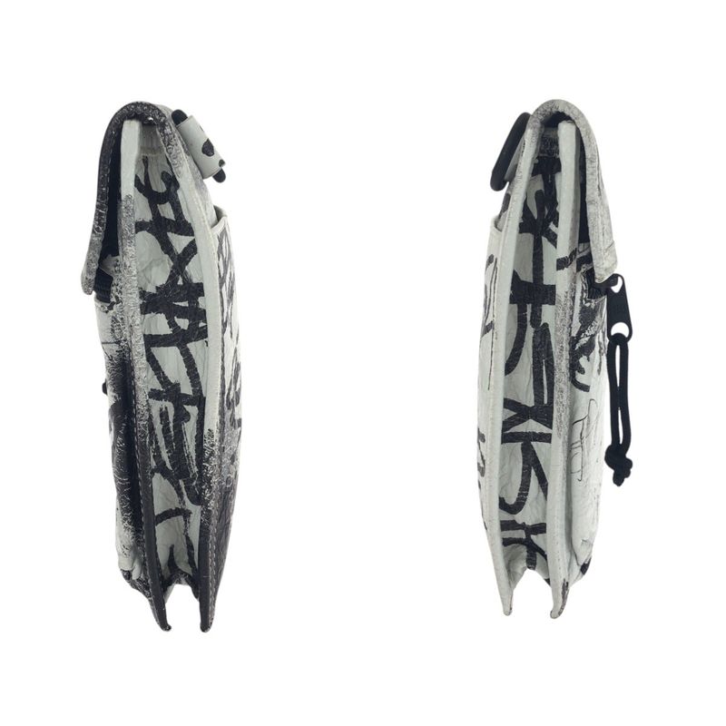 Balenciaga Graffiti Explorer White Black Leather Shoulder Bag Pochette Women's
