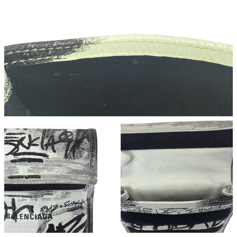 Balenciaga Graffiti Explorer White Black Leather Shoulder Bag Pochette Women's