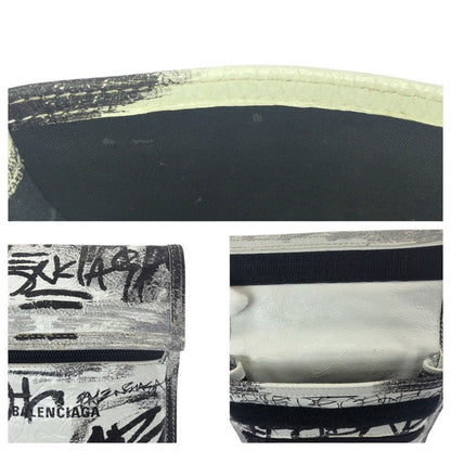 Balenciaga Graffiti Explorer White Black Leather Shoulder Bag Pochette Women's