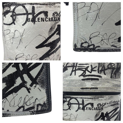 Balenciaga Graffiti Explorer White Black Leather Shoulder Bag Pochette Women's