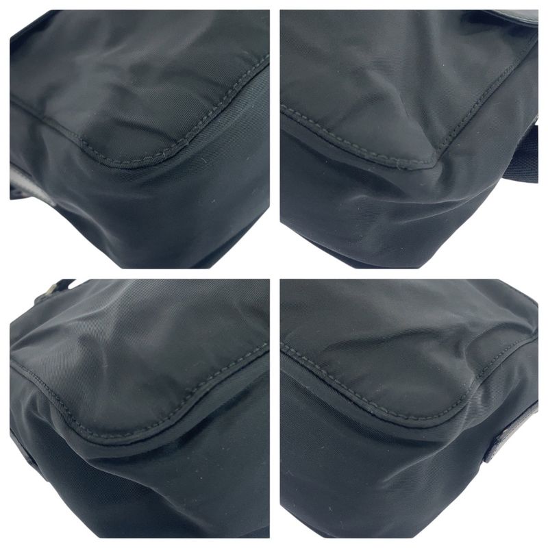 Prada Tessuto Black Gunmetal Hardware Nylon Leather Shoulder Bag Messenger Bag