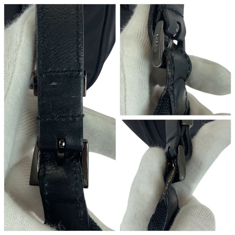 Prada Tessuto Black Gunmetal Hardware Nylon Leather Shoulder Bag Messenger