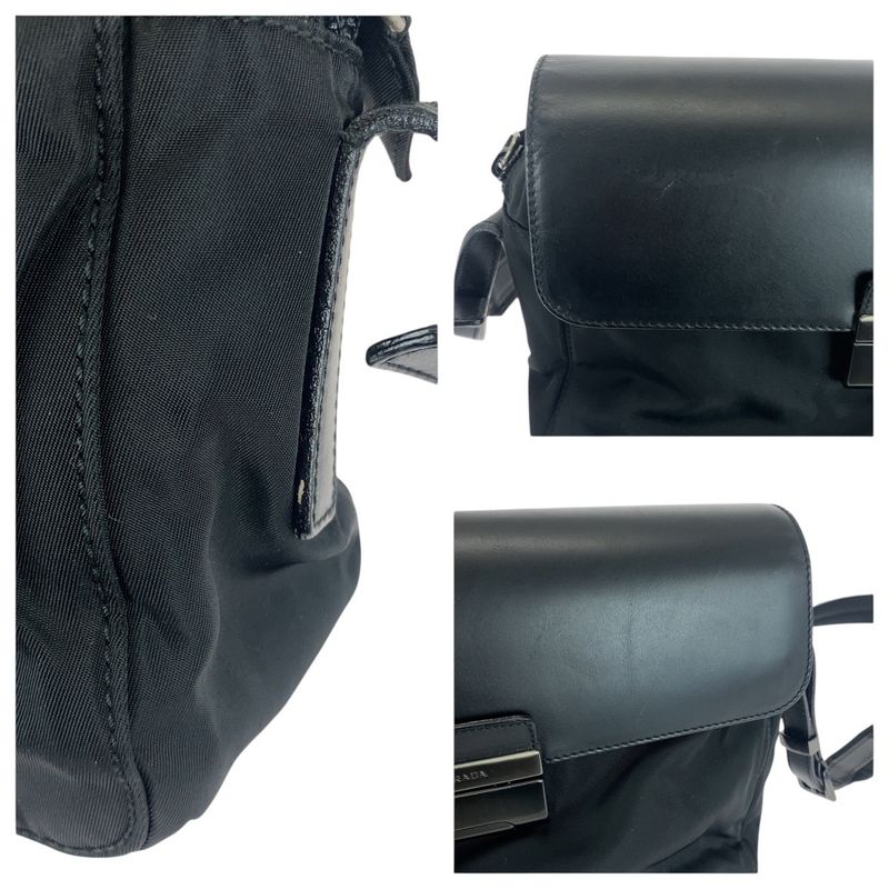 Prada Tessuto Black Gunmetal Hardware Nylon Leather Shoulder Bag Messenger Bag