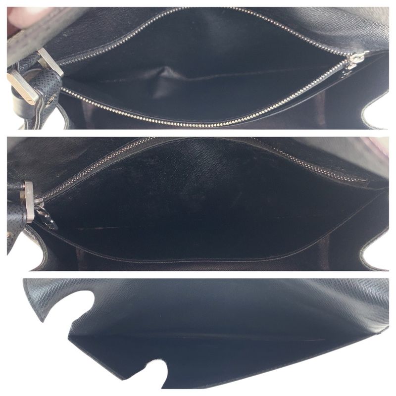 Louis Vuitton Taiga Selenga Black Silver Hardware Leather Second Bag Clutch Bag