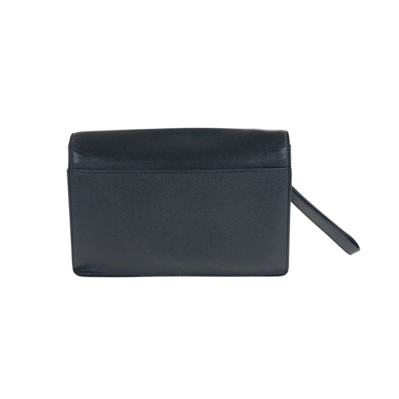Louis Vuitton Taiga Selenga Black Silver Hardware Leather Second Bag Clutch Bag