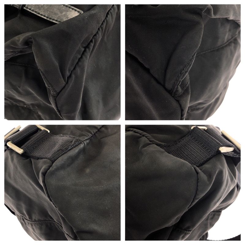 Prada Tessuto Triangle Logo Plate Black Silver Hardware Nylon Rucksack Sac