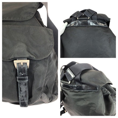 Prada Tessuto Triangle Logo Plate Black Silver Hardware Nylon Rucksack Sac