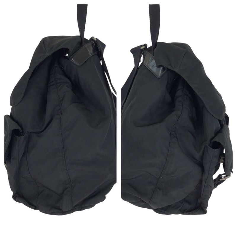 Prada Tessuto Triangle Logo Plate Black Silver Hardware Nylon Rucksack Sac