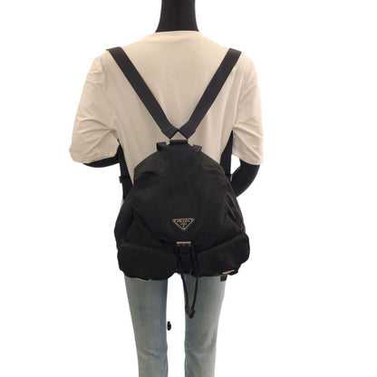 Prada Tessuto Triangle Logo Plate Black Silver Hardware Nylon Rucksack Sac