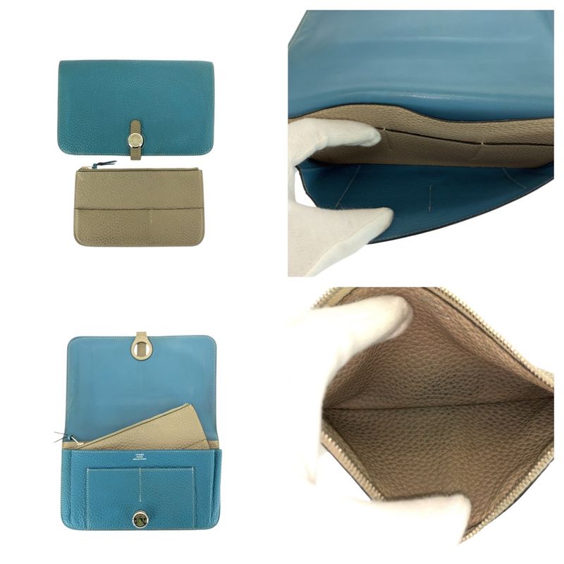 Hermes Dogon GM Blue Gene Blue Silver Hardware Togo Long Wallet □L Engraved