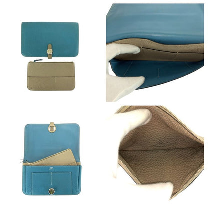 Hermes Dogon GM Blue Gene Blue Silver Hardware Togo Long Wallet □L Engraved
