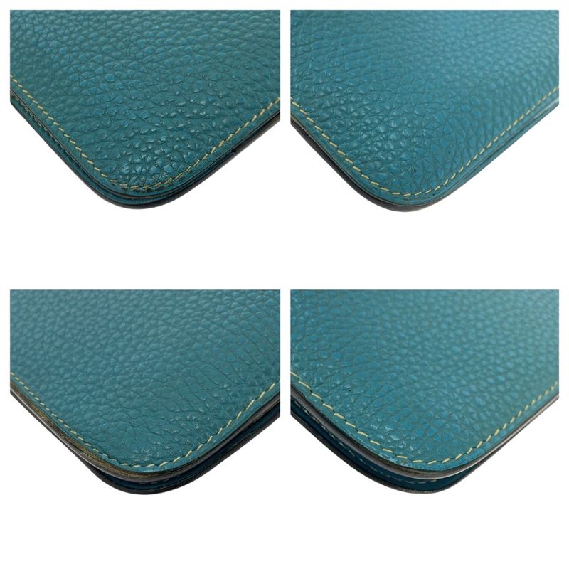 Hermes Dogon GM Blue Gene Blue Silver Hardware Togo Long Wallet □L Engraved