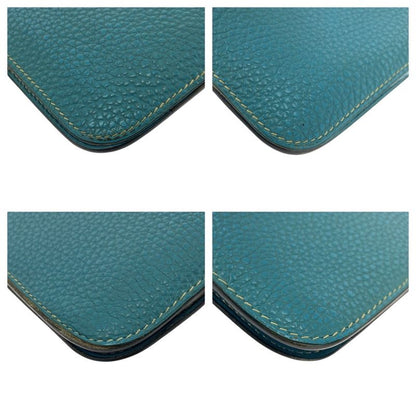 Hermes Dogon GM Blue Gene Blue Silver Hardware Togo Long Wallet □L Engraved
