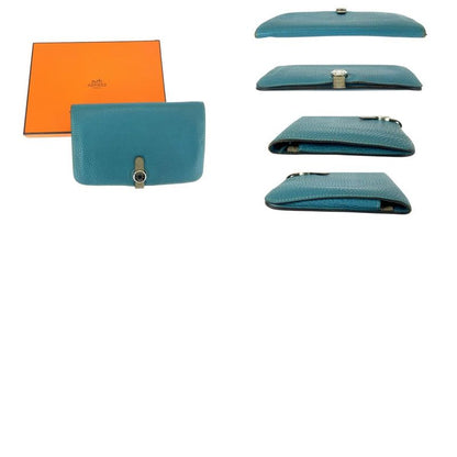 Hermes Dogon GM Blue Gene Blue Silver Hardware Togo Long Wallet □L Engraved