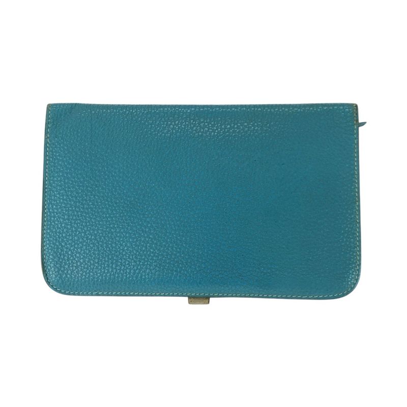 Hermes Dogon GM Blue Gene Blue Silver Hardware Togo Long Wallet □L Engraved