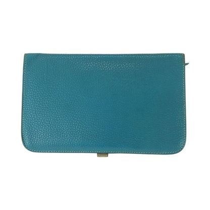 Hermes Dogon GM Blue Gene Blue Silver Hardware Togo Long Wallet □L Engraved