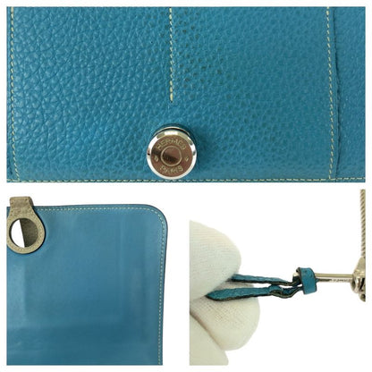 Hermes Dogon GM Blue Gene Blue Silver Hardware Togo Long Wallet □L Engraved
