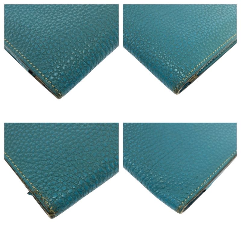 Hermes Dogon GM Blue Gene Blue Silver Hardware Togo Long Wallet □L Engraved