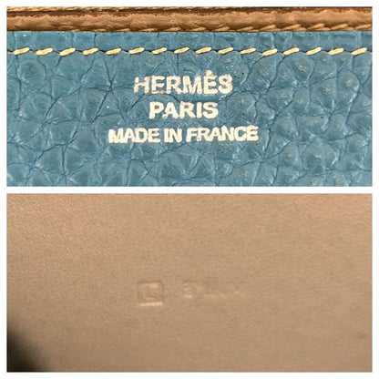 Hermes Dogon GM Blue Gene Blue Silver Hardware Togo Long Wallet □L Engraved