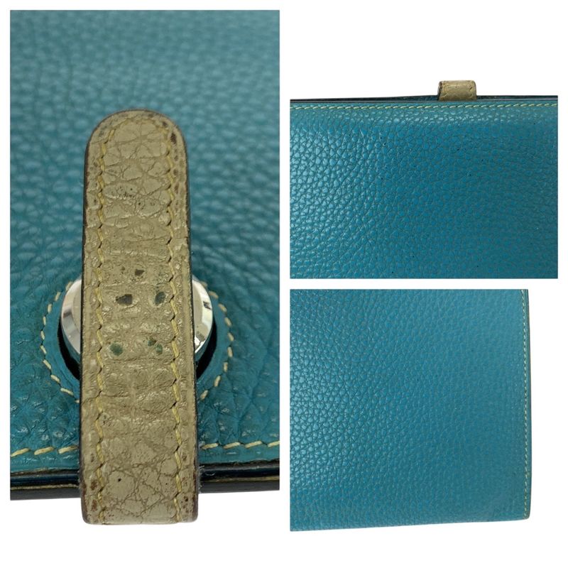 Hermes Dogon GM Blue Gene Blue Silver Hardware Togo Long Wallet □L Engraved