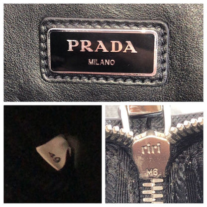 Prada Saffiano L-shaped Zipper Black Gray Silver Hardware Leather Clutch Bag