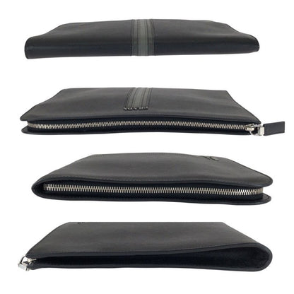 Prada Saffiano L-shaped Zipper Black Gray Silver Hardware Leather Clutch Bag