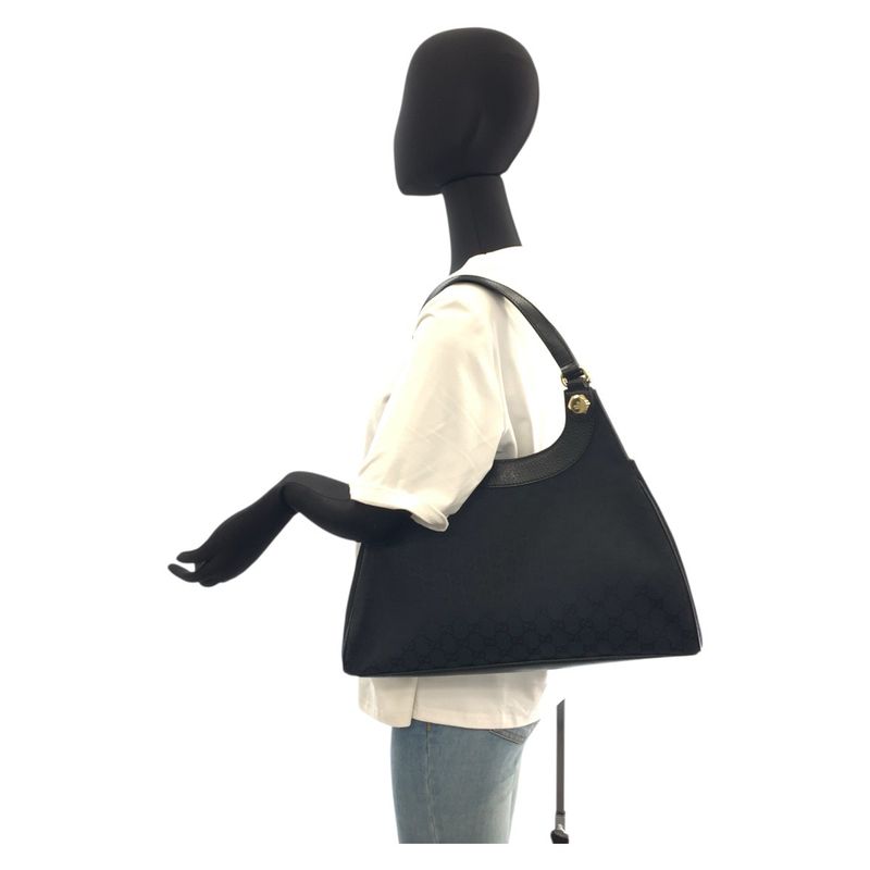 Gucci Black Gold Hardware GG Canvas Leather 154981 Shoulder Bag Tote Bag Ladies