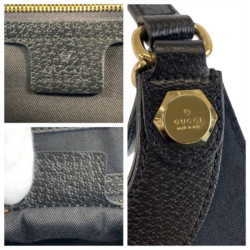 Gucci Black Gold Hardware GG Canvas Leather 154981 Shoulder Bag Tote Bag Ladies