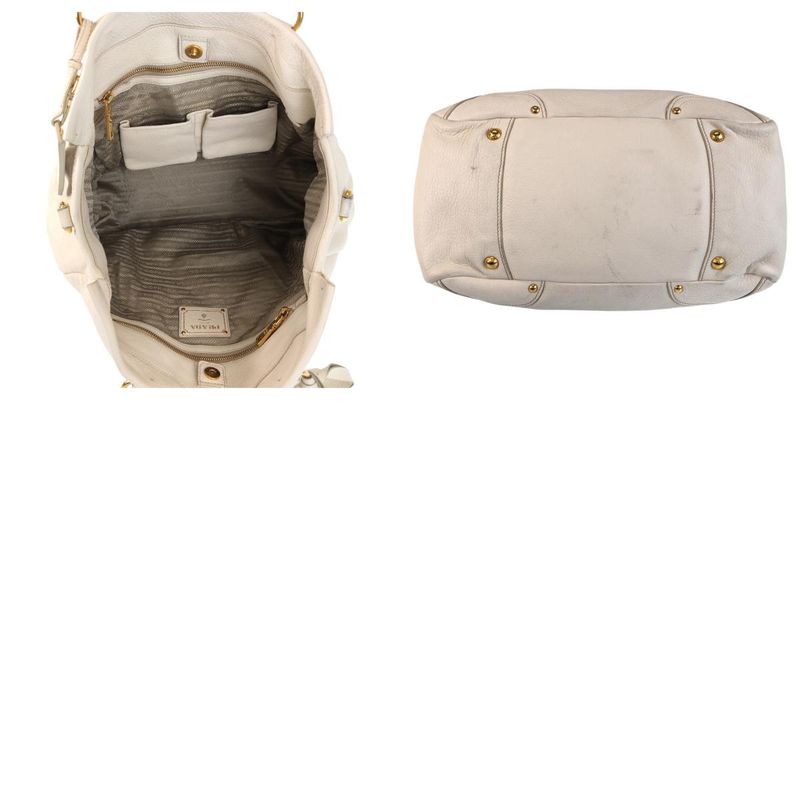 Prada Vitello Dino White Ivory Gold Hardware Leather Tote Bag Shoulder Bag 2way