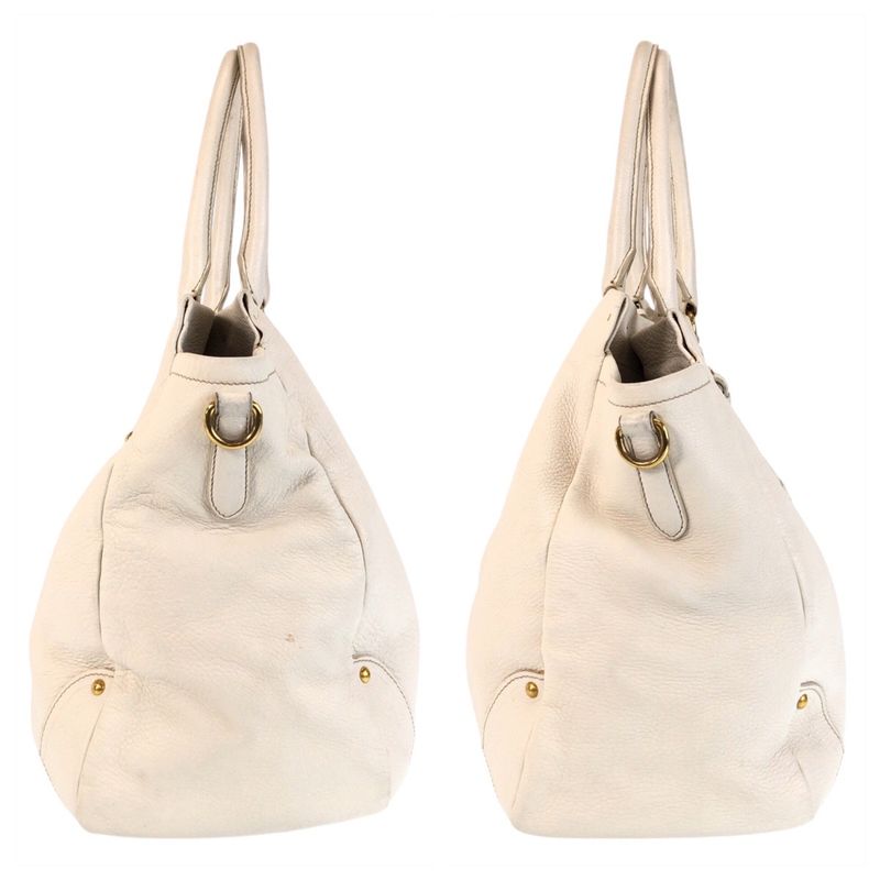 Prada Vitello Dino White Ivory Gold Hardware Leather Tote Bag Shoulder Bag 2way