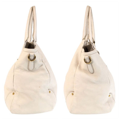 Prada Vitello Dino White Ivory Gold Hardware Leather Tote Bag Shoulder Bag 2way