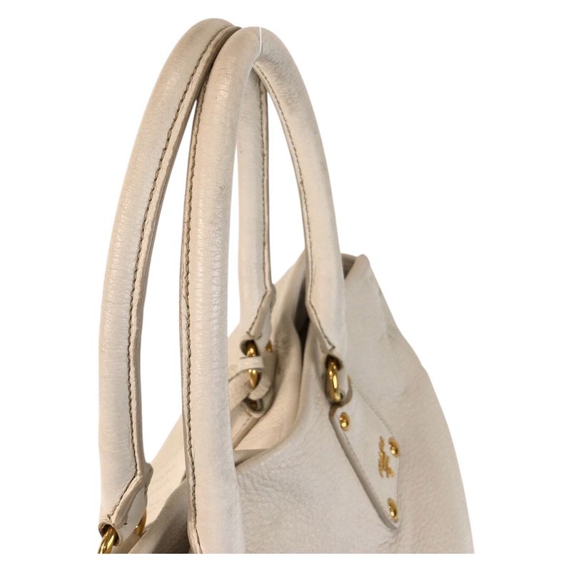 Prada Vitello Dino White Ivory Gold Hardware Leather Tote Bag Shoulder Bag 2way