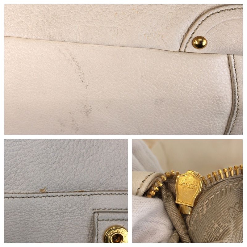 Prada Vitello Dino White Ivory Gold Hardware Leather Tote Bag Shoulder Bag 2way