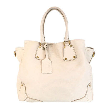 Prada Vitello Dino White Ivory Gold Hardware Leather Tote Bag Shoulder Bag 2way