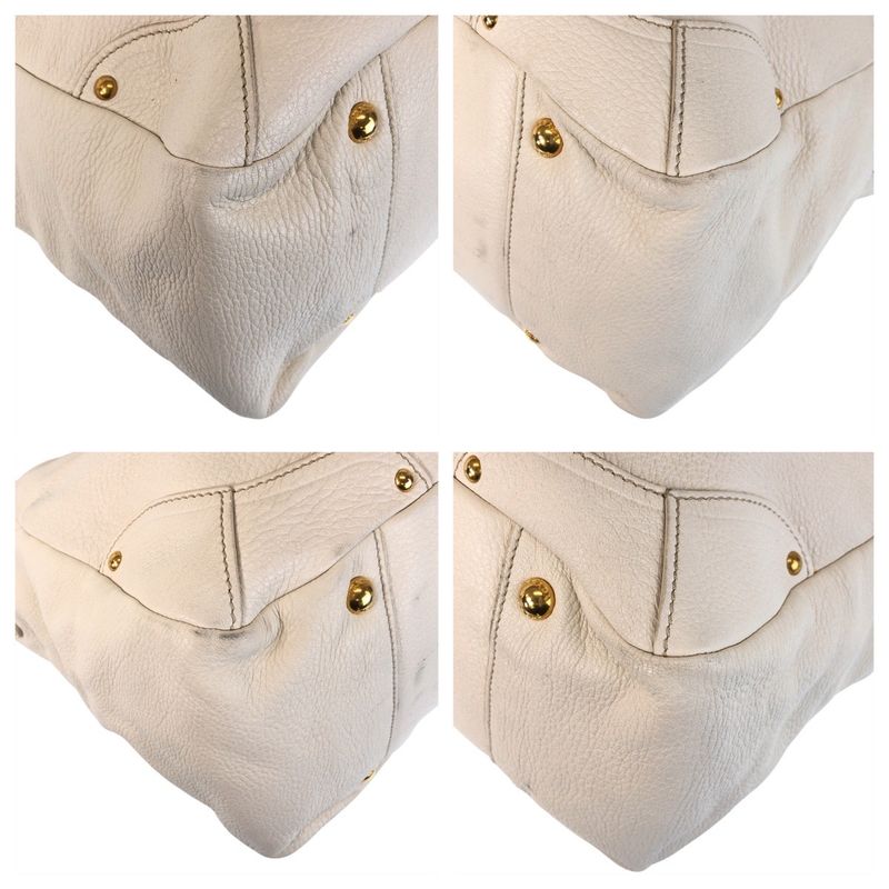 Prada Vitello Dino White Ivory Gold Hardware Leather Tote Bag Shoulder Bag 2way