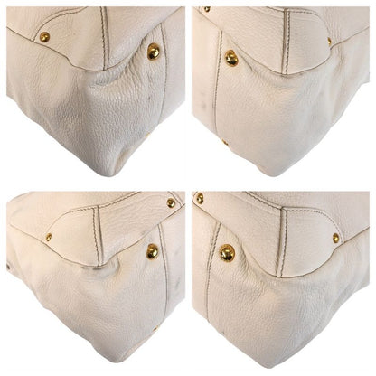 Prada Vitello Dino White Ivory Gold Hardware Leather Tote Bag Shoulder Bag 2way