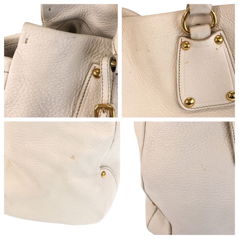 Prada Vitello Dino White Ivory Gold Hardware Leather Tote Bag Shoulder Bag 2way