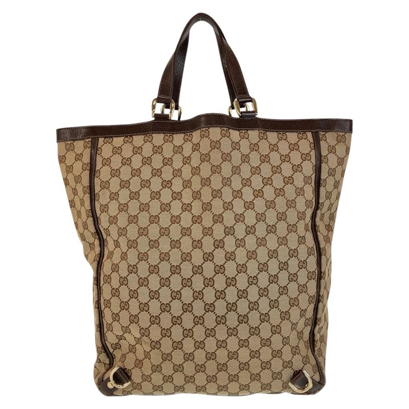 Gucci Abbey Brown Gold Hardware GG Canvas Leather 130733 Tote Bag Shoulder Bag