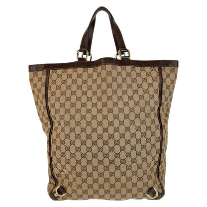 Gucci Abbey Brown Gold Hardware GG Canvas Leather 130733 Tote Bag Shoulder Bag