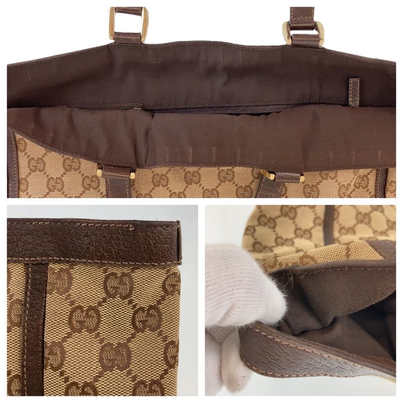 Gucci Abbey Brown Gold Hardware GG Canvas Leather 130733 Tote Bag Shoulder Bag
