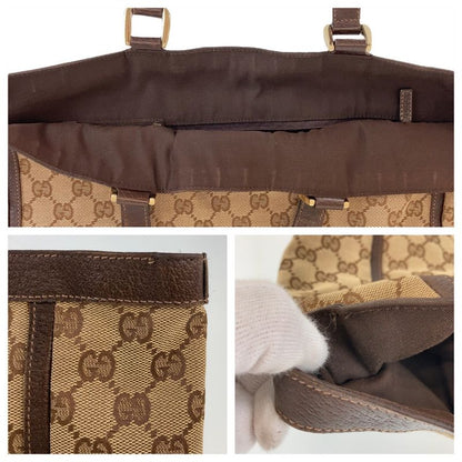 Gucci Abbey Brown Gold Hardware GG Canvas Leather 130733 Tote Bag Shoulder Bag