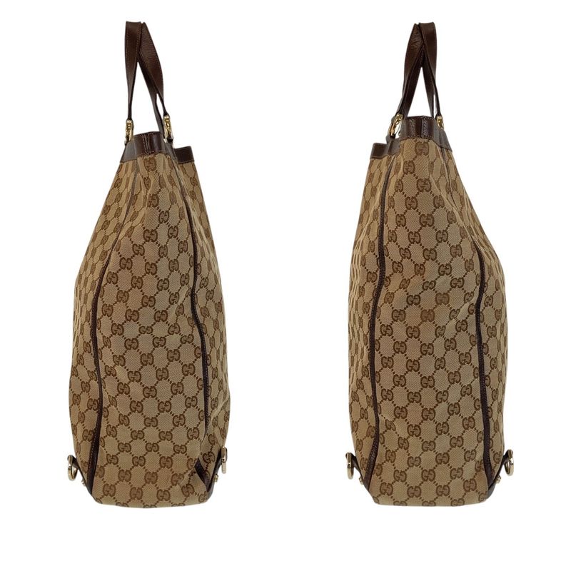 Gucci Abbey Brown Gold Hardware GG Canvas Leather 130733 Tote Bag Shoulder Bag