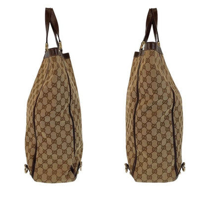 Gucci Abbey Brown Gold Hardware GG Canvas Leather 130733 Tote Bag Shoulder Bag
