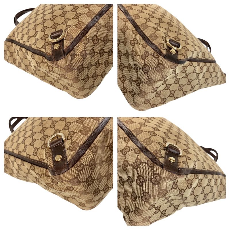 Gucci Abbey Brown Gold Hardware GG Canvas Leather 130733 Tote Bag Shoulder Bag