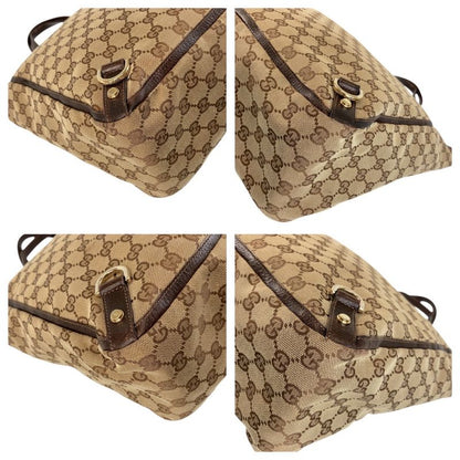Gucci Abbey Brown Gold Hardware GG Canvas Leather 130733 Tote Bag Shoulder Bag