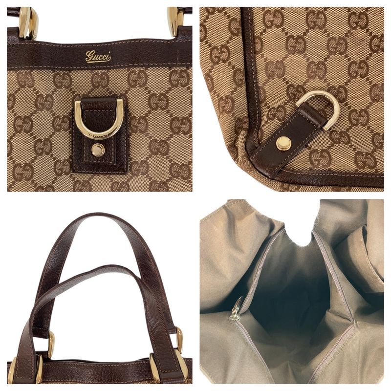Gucci Abbey Brown Gold Hardware GG Canvas Leather 130733 Tote Bag Shoulder Bag
